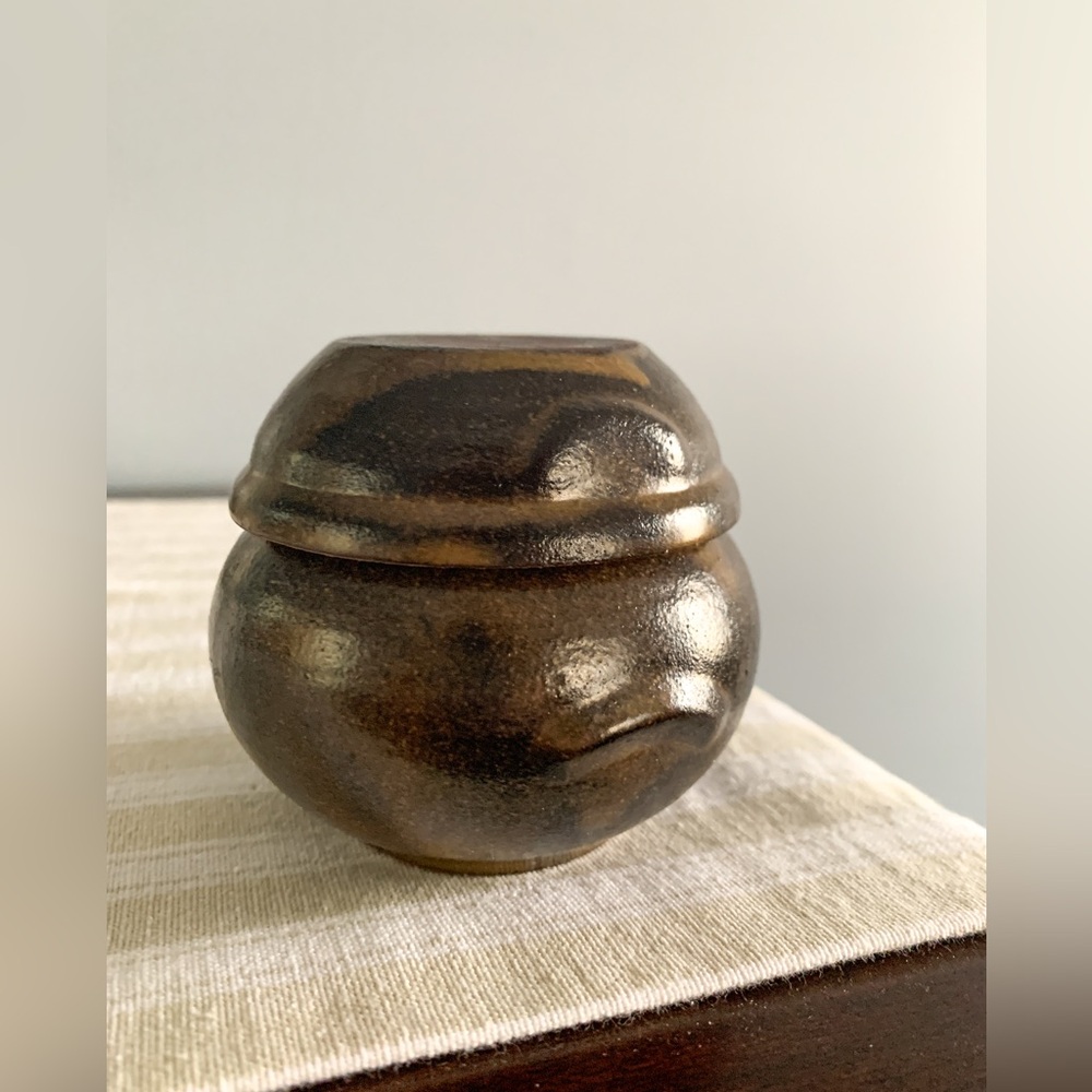 Brown Korean Onggi Earthenware Pot Lidded Vessel Pottery Trinket Box Jewelry